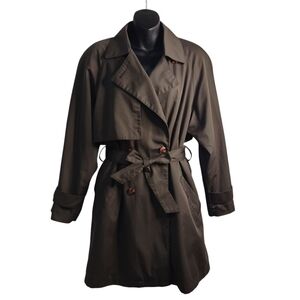 Brem Rainwear Trench Coat Women's Green Double Breasted Belt Bank Vent Sz 10